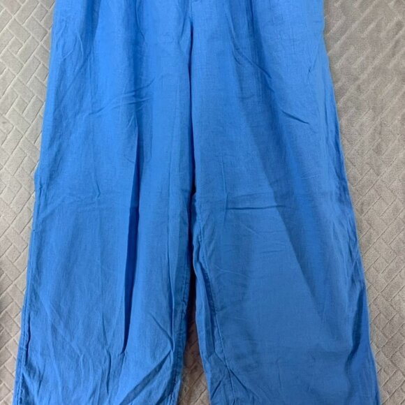A New Day Womans 6 Linen Blend Pants Blue High Rise Baggy Straight Leg - Picture 3 of 15
